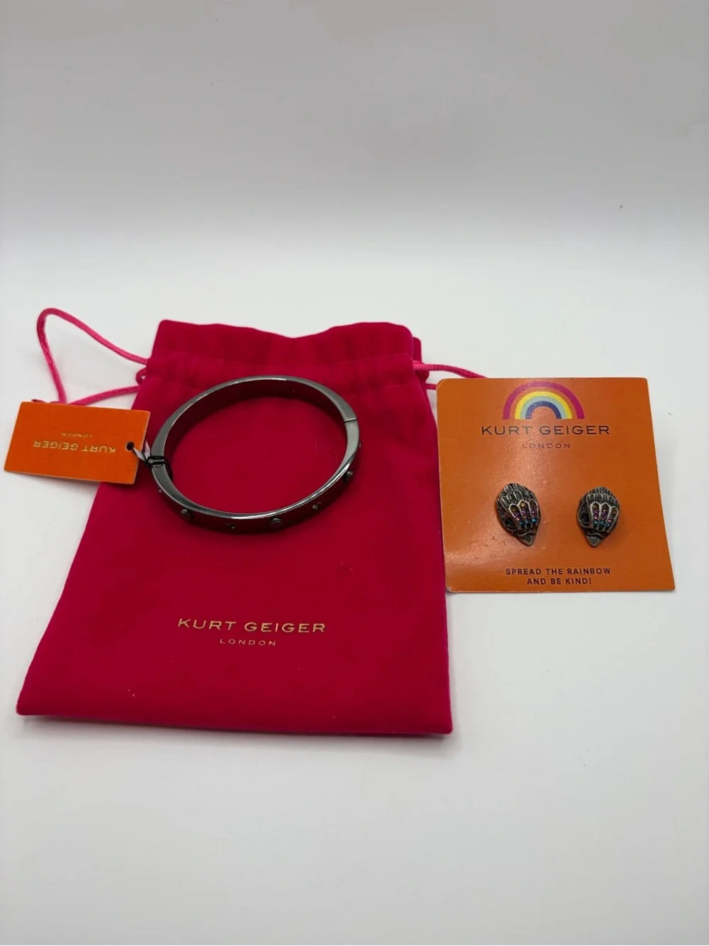 Kurt Geiger Gun Metal Bangle Bracelet with Matching Gun Metal Earrings